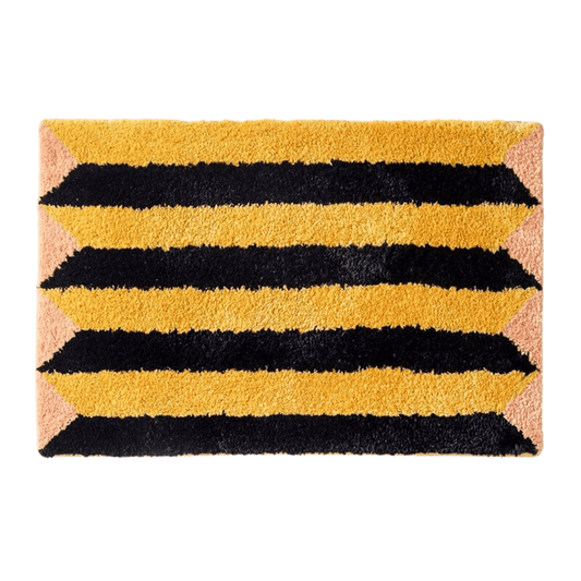 Retro Yellow Striped Bath Mat Rug