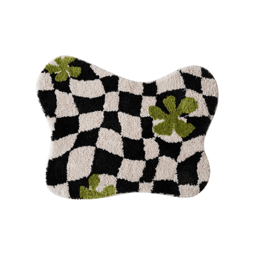 Black and White Wavy Checkered Rug