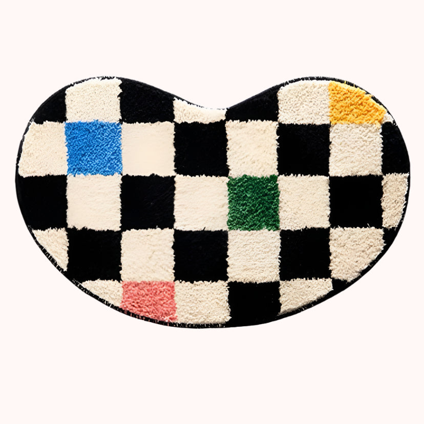 bean shaped checkered rug bath mat