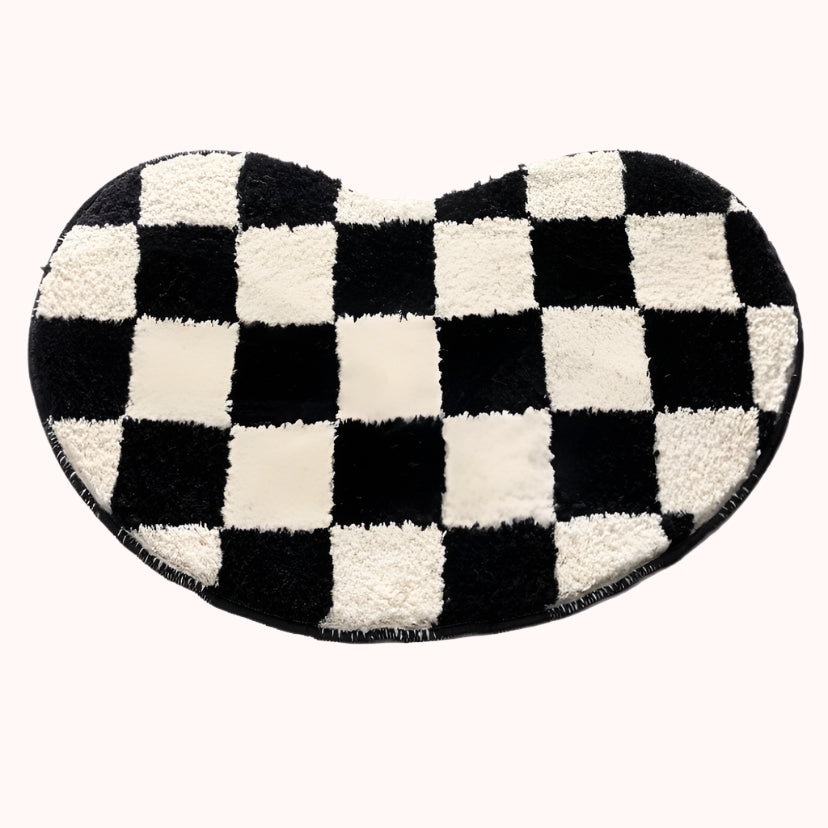 bean shaped checkered rug bath mat