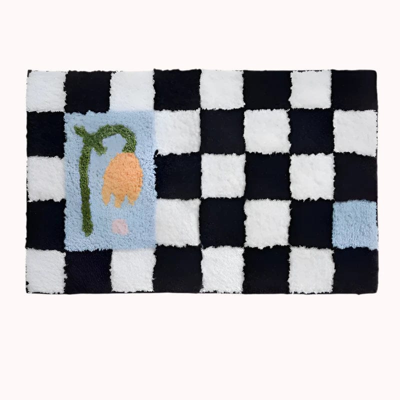 Black and White Checkerboard Rug Bath Mat