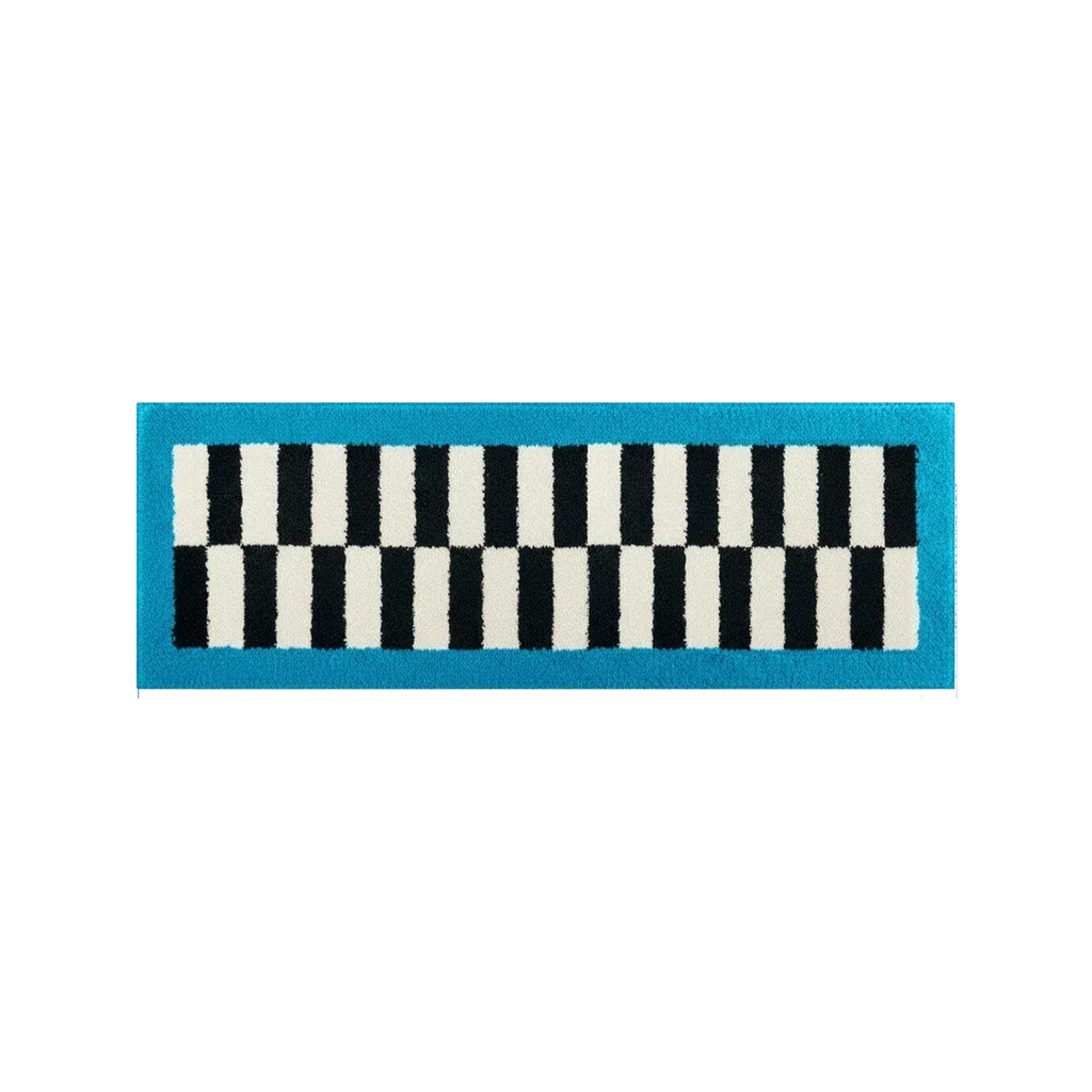 HOMELIVY blue and black checker runner rug with electric blue border, 60x180cm