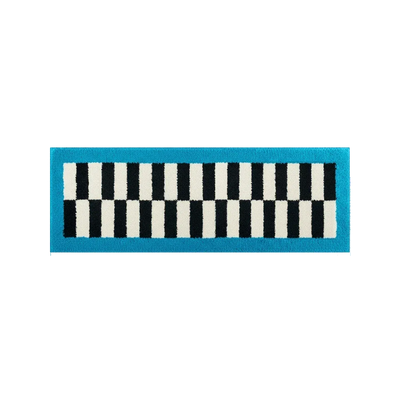 HOMELIVY blue and black checker runner rug with electric blue border, 60x180cm