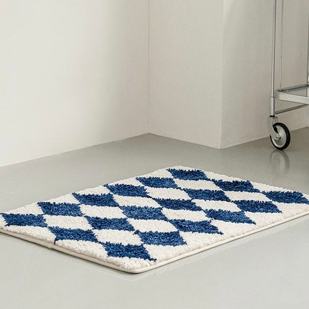 Blue White Checkered Bath Mat
