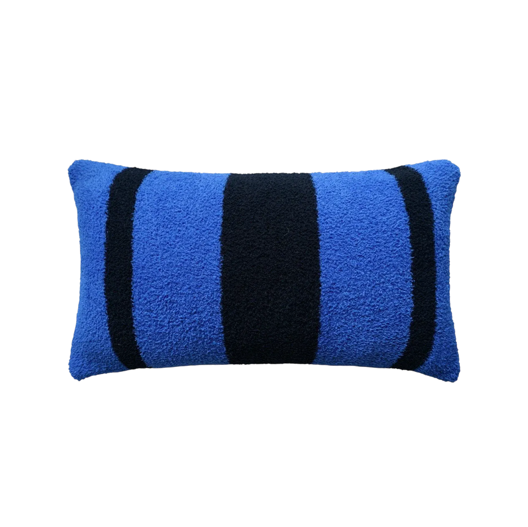 HOMELIVY blue and black striped bouclé lumbar pillow. Textured fabric adds comfort and style.