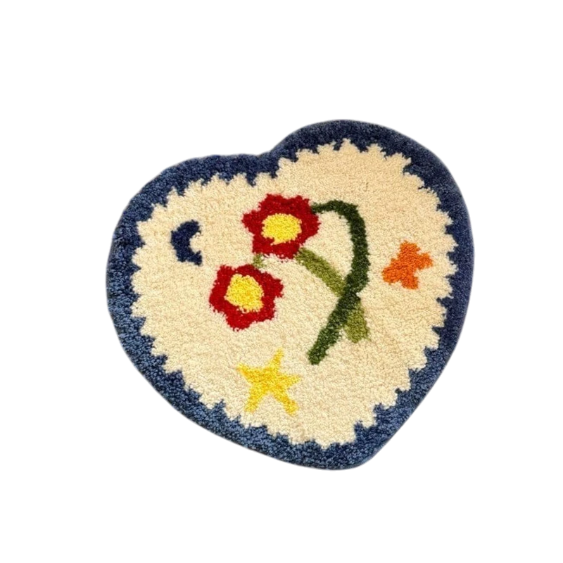 Blue Floral Heart Shaped Bath Mat Rug