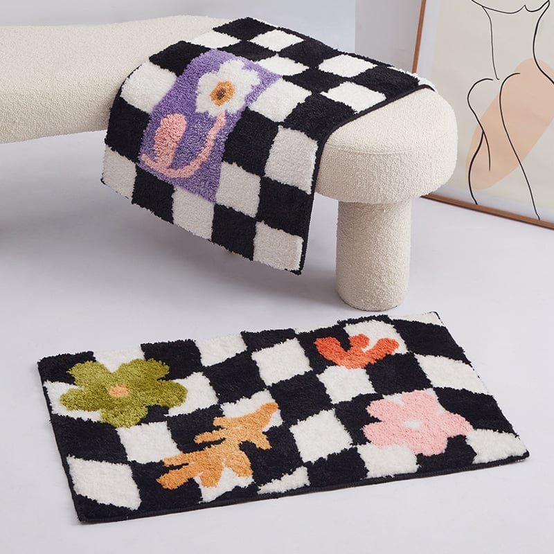 Cute Black White Checkered Rug Bath Mats