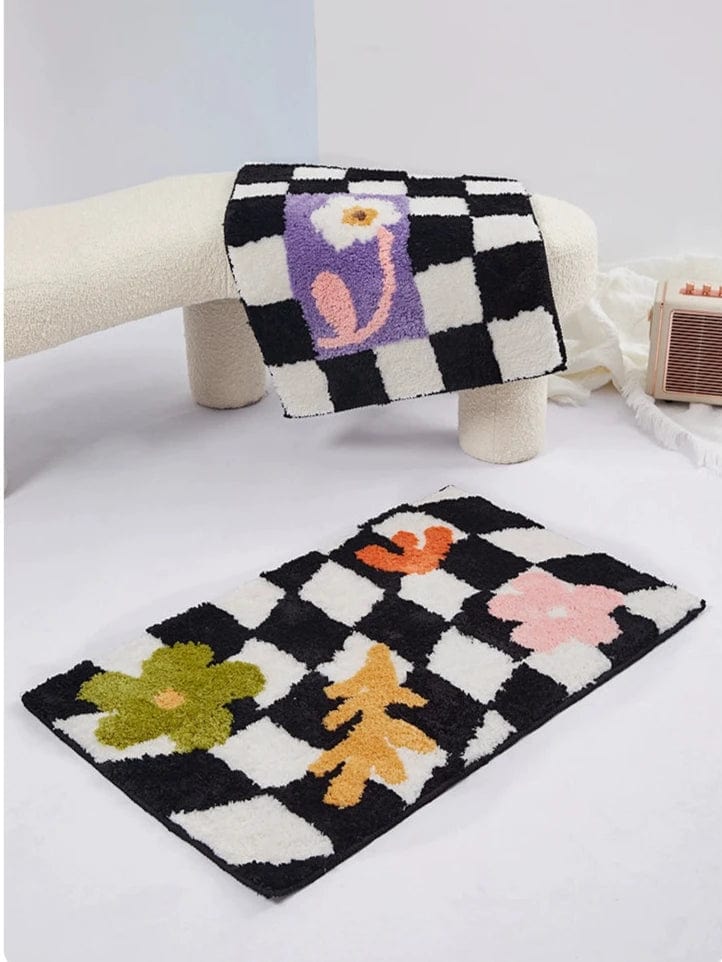 Cute Black White Checkered Rug Bath Mats