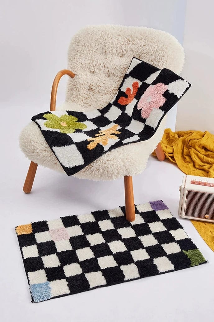 Cute Flower Checkboard Rug Bath Mat