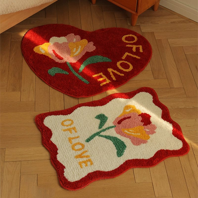 Pink and Red Vintage Flower Wavy Rug