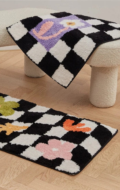 Funky Retro Checker Bath Mat Rug