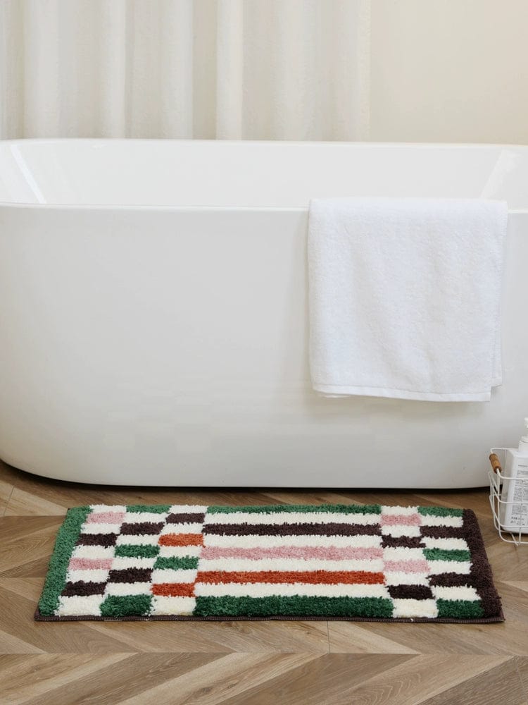Funky Retro Colorful Checkered Rug Bath Mat