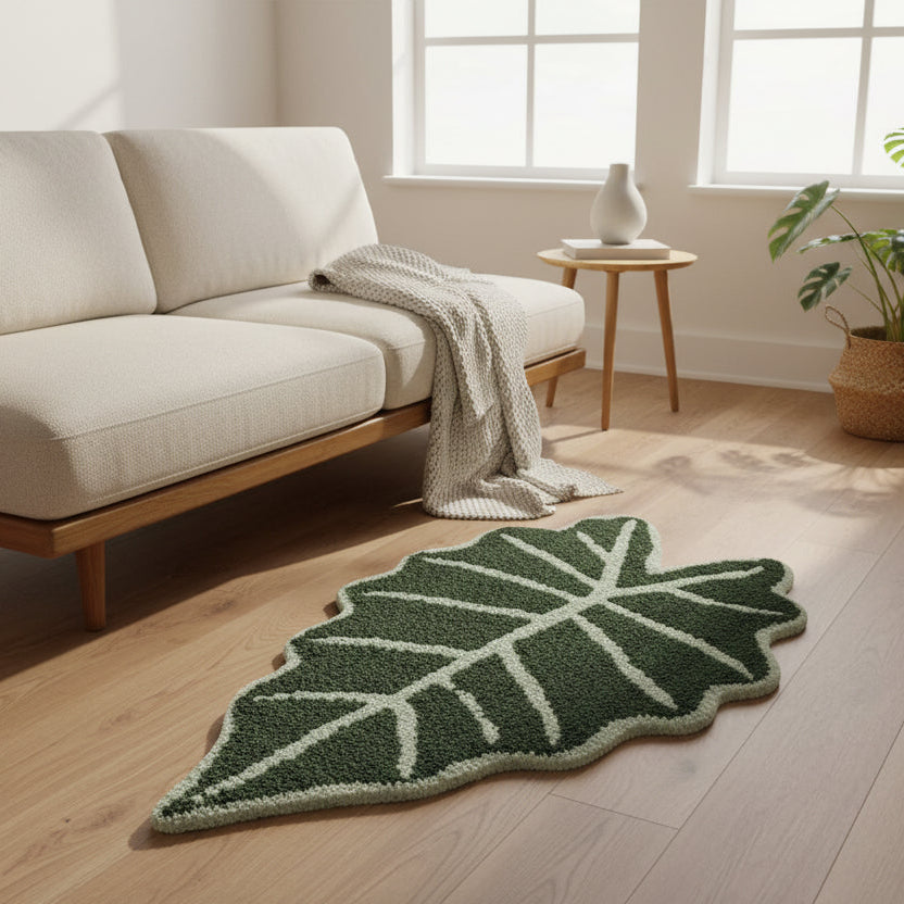Green Alocasia Plant Leaf Shaped Rug