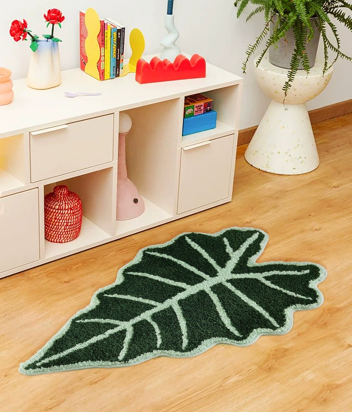 Green Alocasia Plant Leaf Shaped Rug