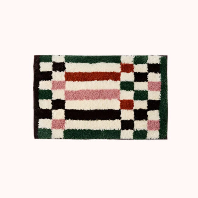 Green Retro Checkered Plaid Rug Bath Mat