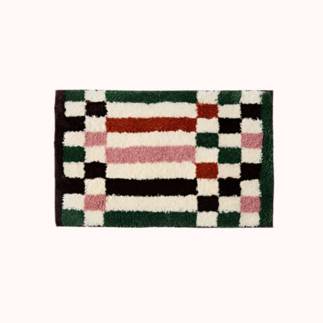 Green Retro Checkered Plaid Rug Bath Mat