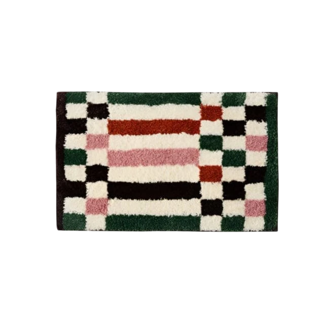 Green Retro Checkered Plaid Rug Bath Mat