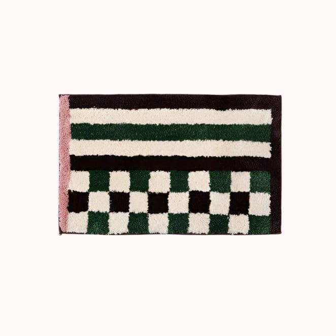 Green Pink Retro Checkered Bath Mat Rug