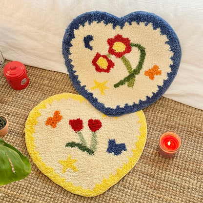 Heart-shaped rug with floral design
