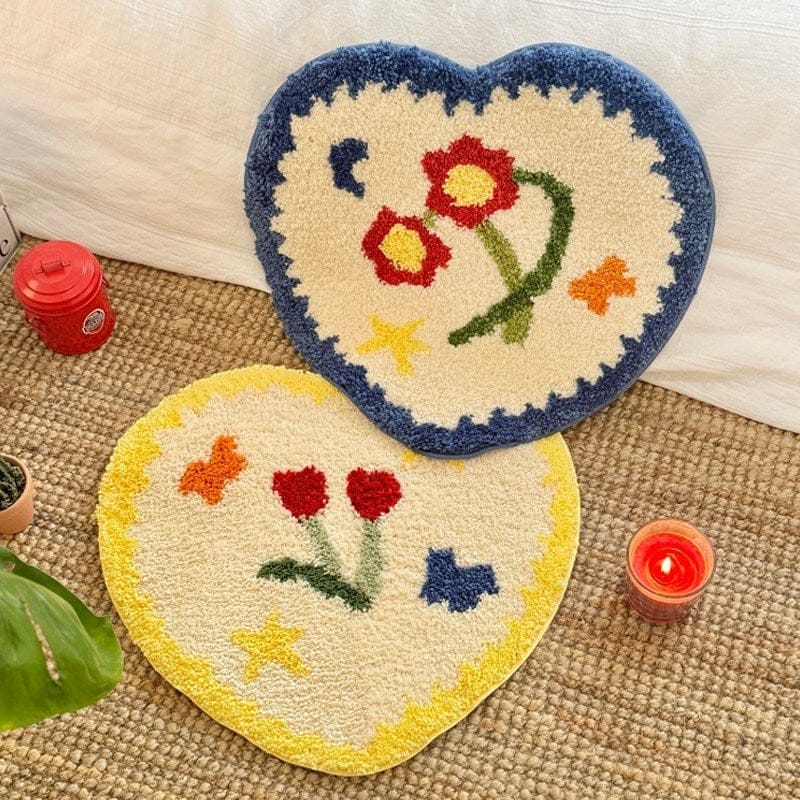 Heart-shaped rug with floral design