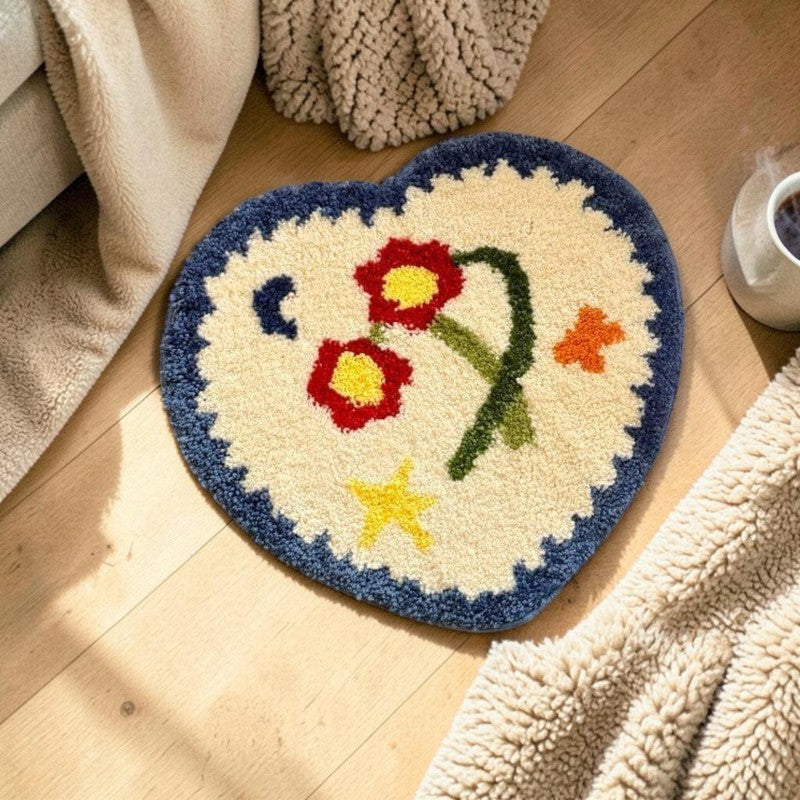 Blue Heart-shaped Rug Flower Rug