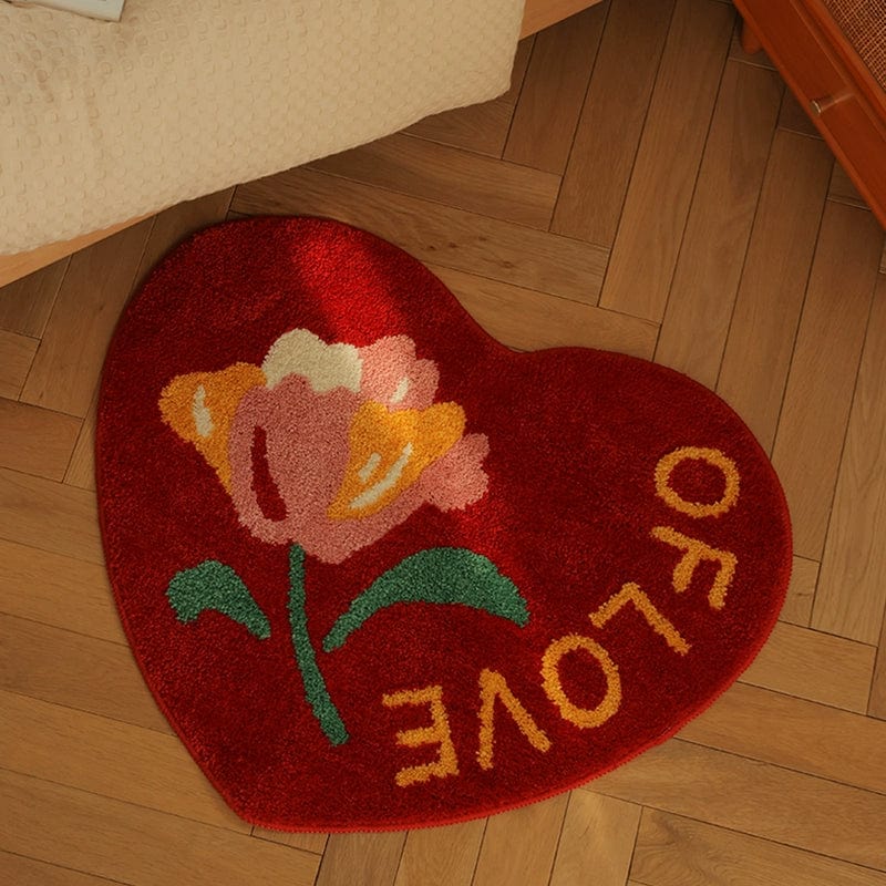 Heart Shaped Love Rose Flower Rug