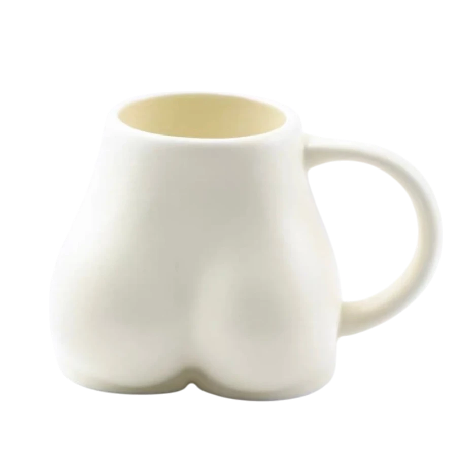White Butt Shaped Booty Mug, Novelty Mug