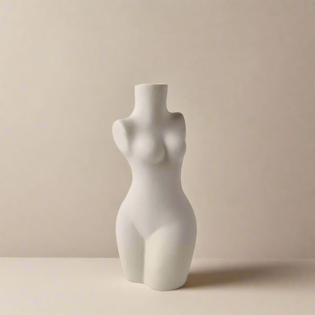 White ceramic body shaped vase designed like a female torso for stylish home decor or floral display
