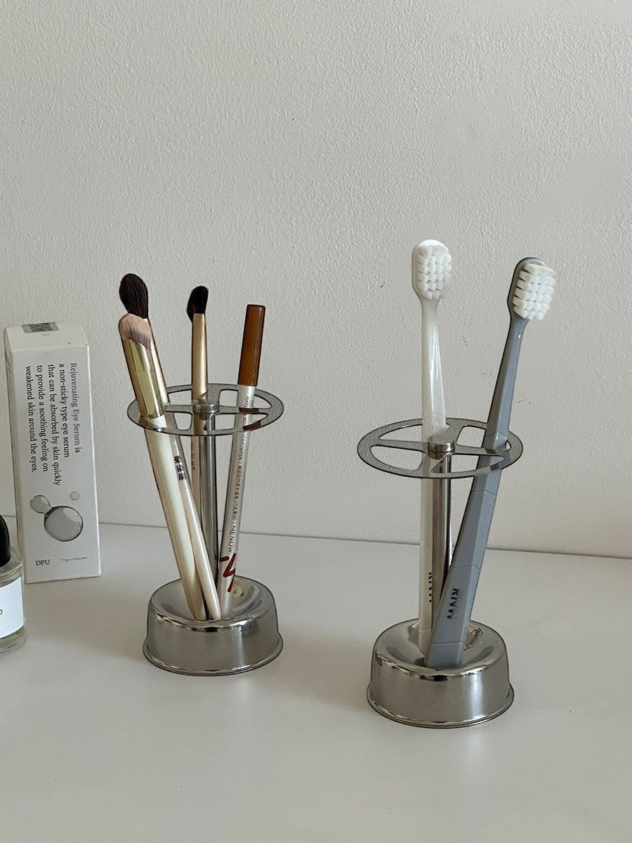 Silver stainless steel toothbrush holder and toothpaste squeezer