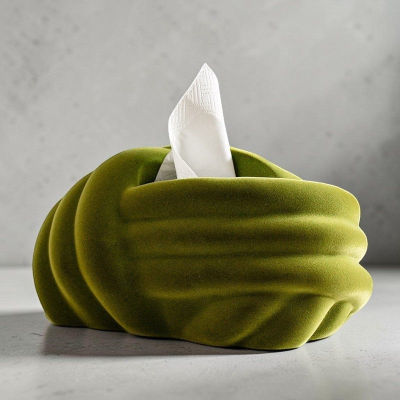 HOMELIVY olive green soft-touch sculptural knot tissue holder with white tissues