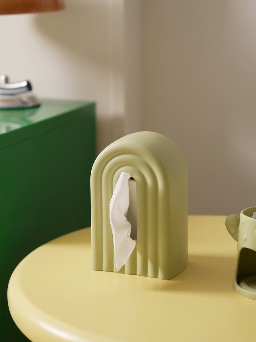 Funky retro rainbow arch ceramic tissue holder