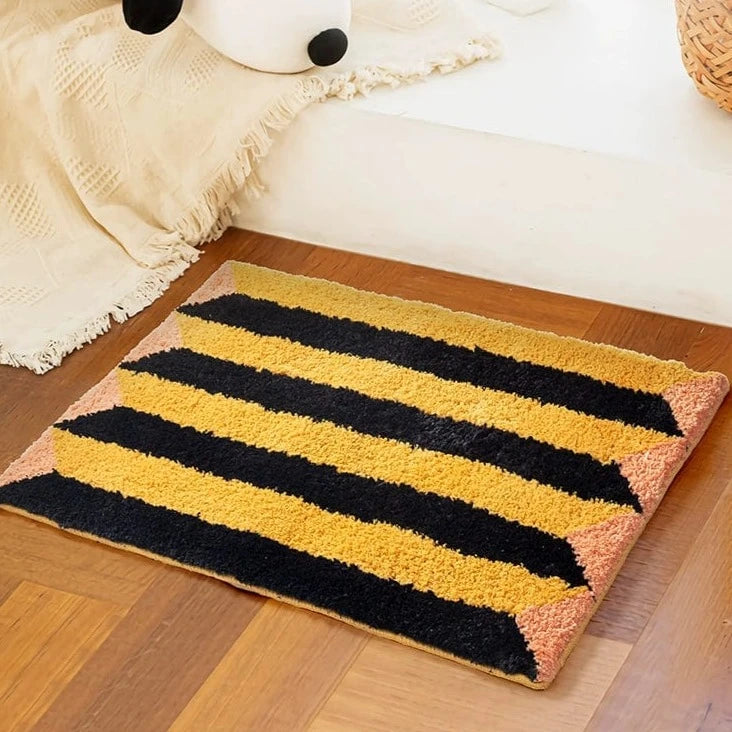 Yellow Striped Retro Rug Bath Mat