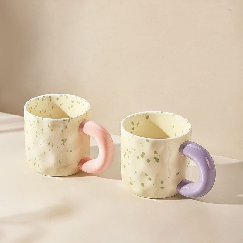 Speckled Wavy Handle Cream Mug