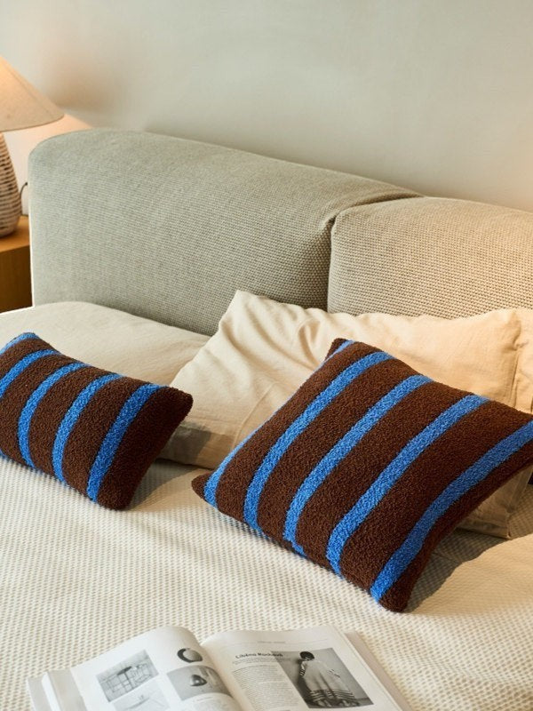 Retro brown and blue striped pillow