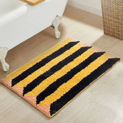 Yellow Striped Retro Rug Bath Mat