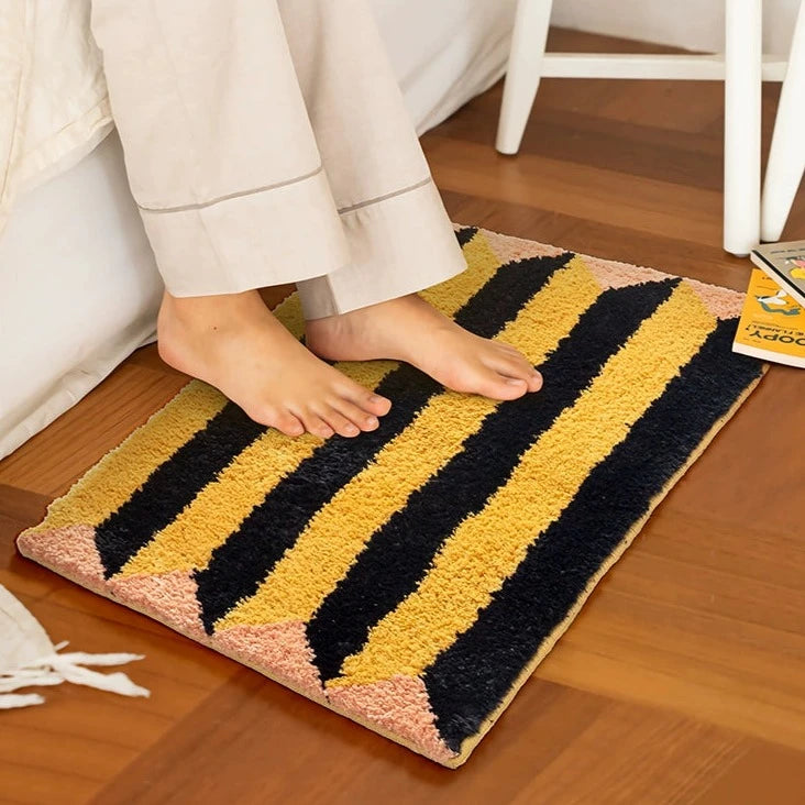 Yellow Striped Retro Rug Bath Mat