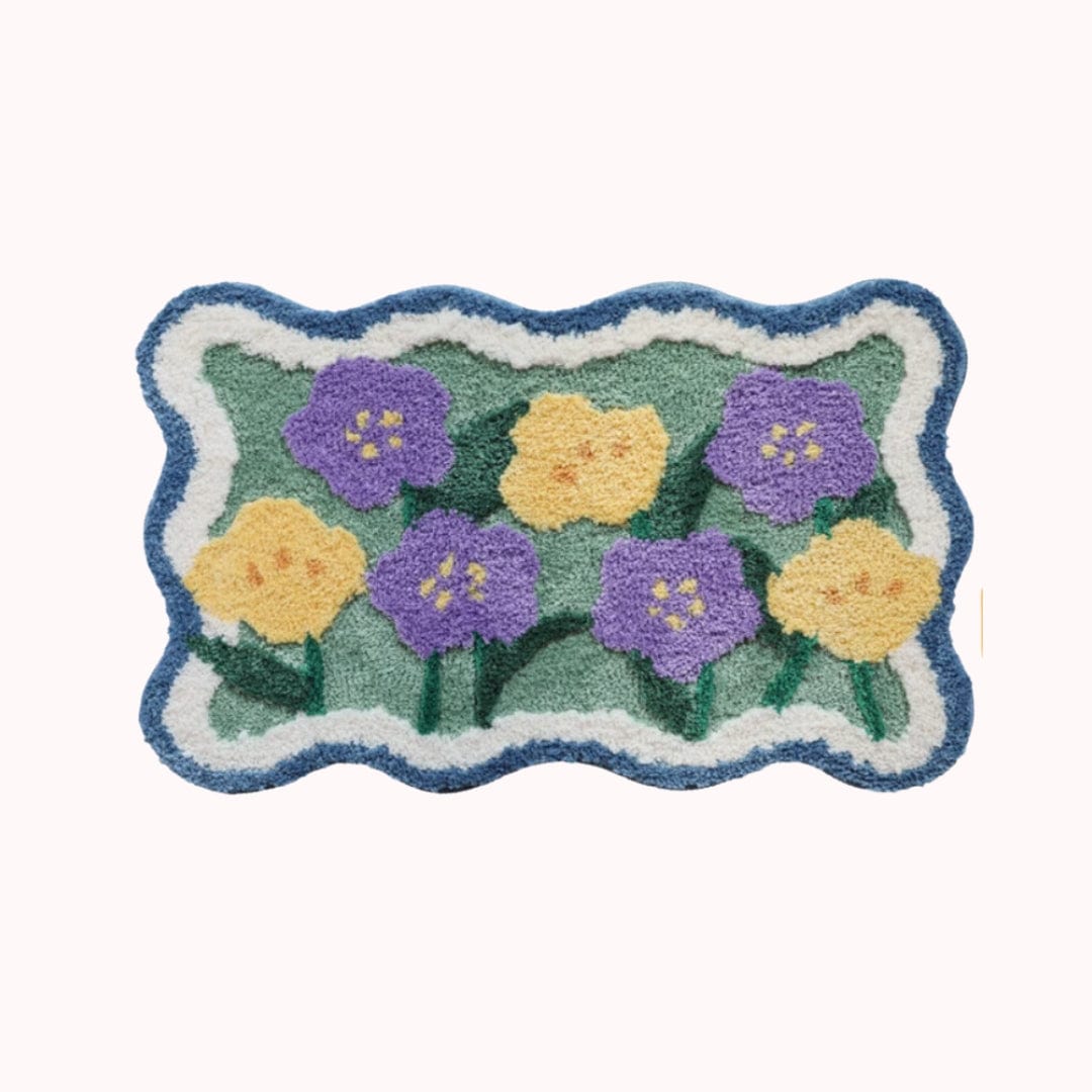 Purple Violet Flower Wavy Rug Bath Mat