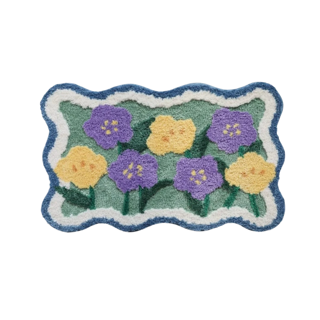 Purple Violet Flower Wavy Rug Bath Mat