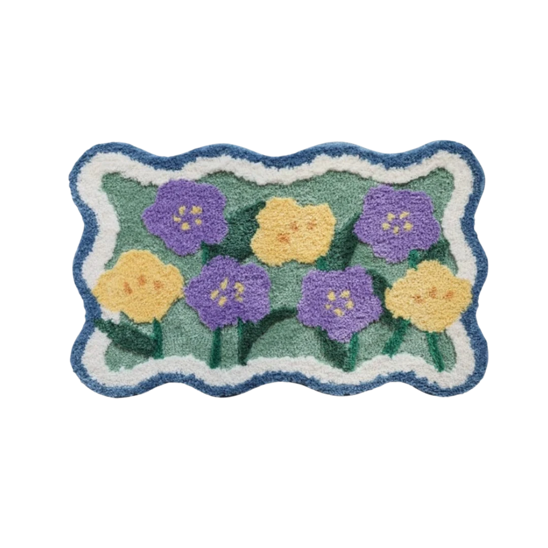 Purple Violet Flower Wavy Rug Bath Mat