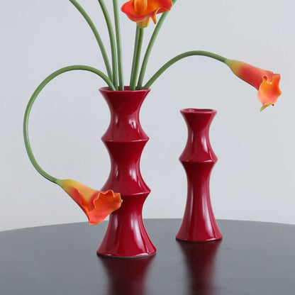 Red Bamboo Shaped Vase