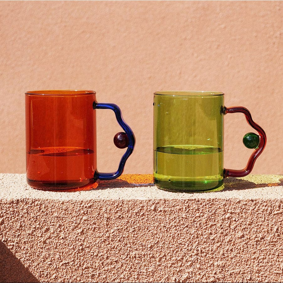 Retro Funky Wavy Handle Glass Mug - Designer Mug Drinkware