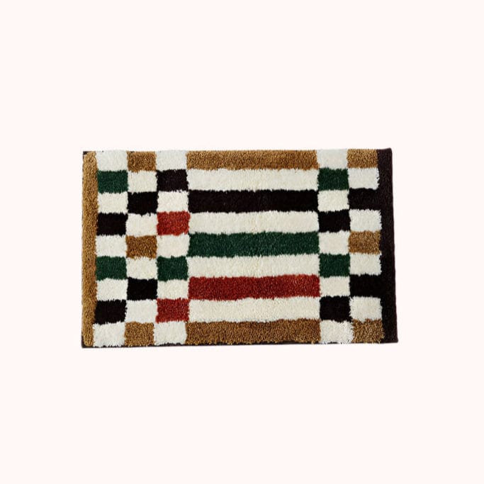 Retro Plaid Checkered Rug Bath Mat - Mustard Yellow