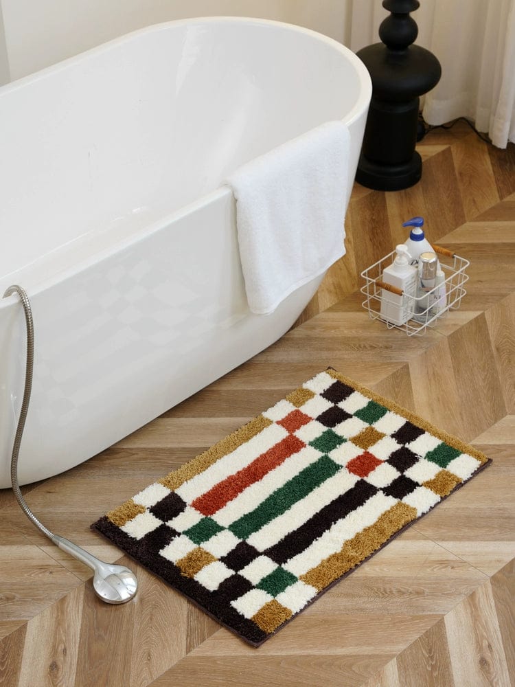 Retro Plaid Checkered Rug Bath Mat - Mustard Yellow