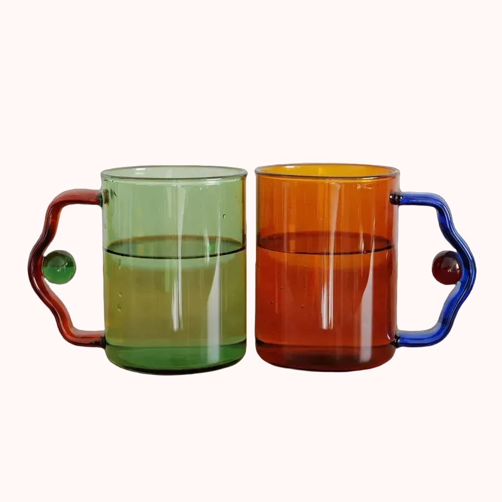 Cute Retro Wavy Handle Glass Mug - Designer Mug