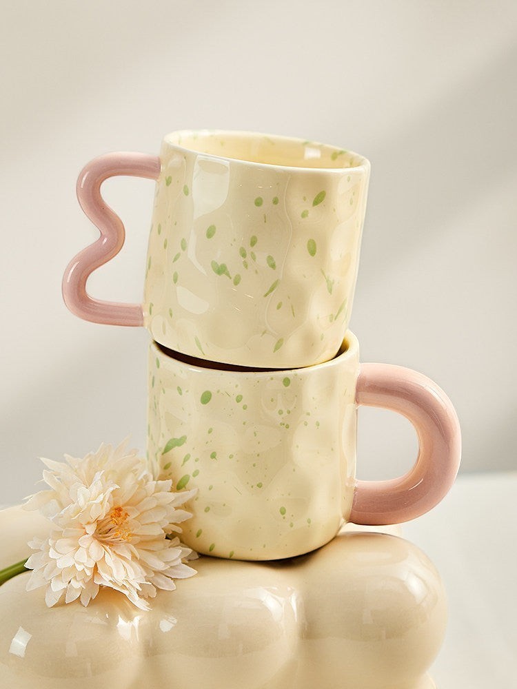 Speckled Wavy Handle Pastel Aesthetic Mug