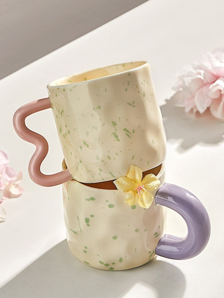 Speckled Wavy Handle Pastel Aesthetic Mug