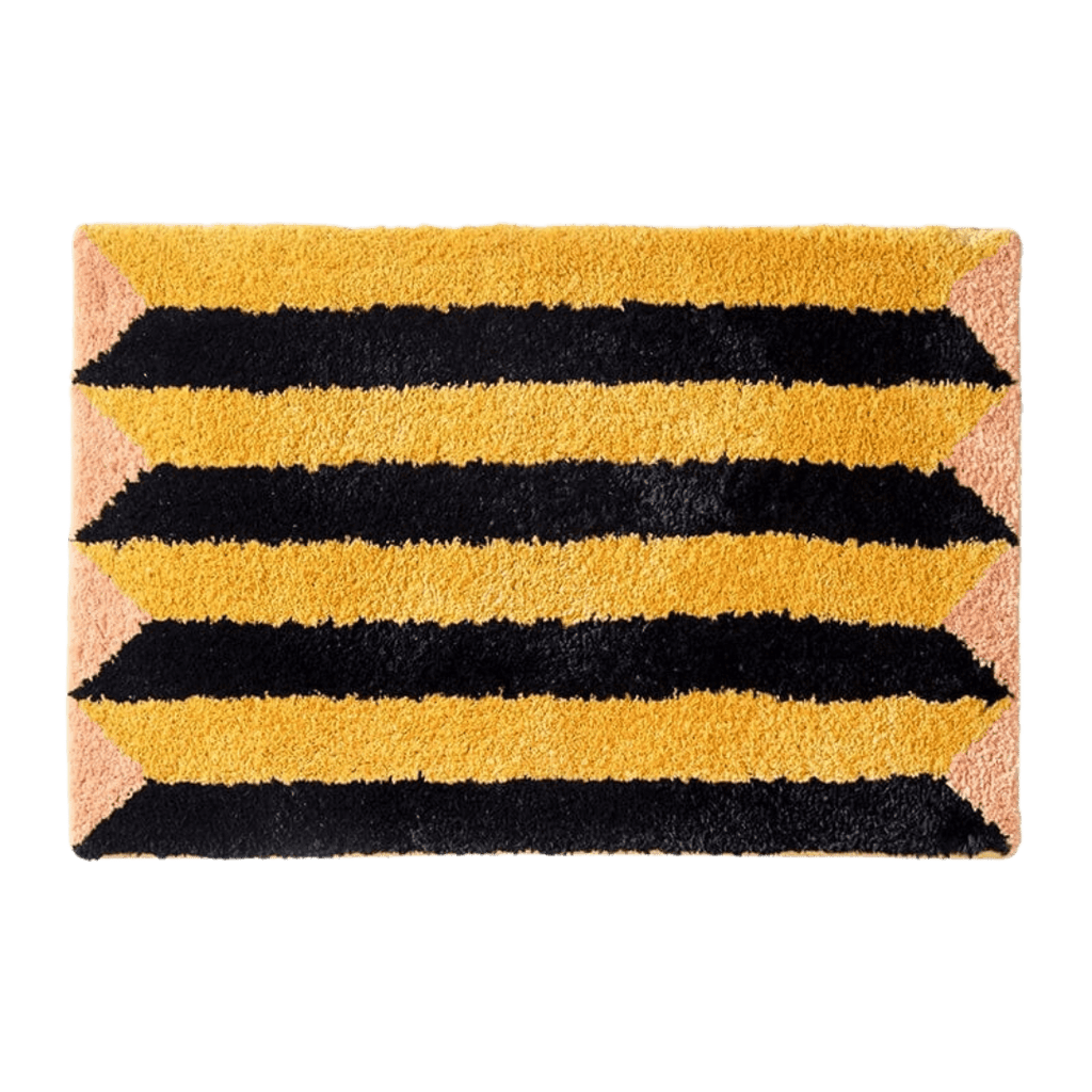 Retro Yellow Striped Bath Mat Rug