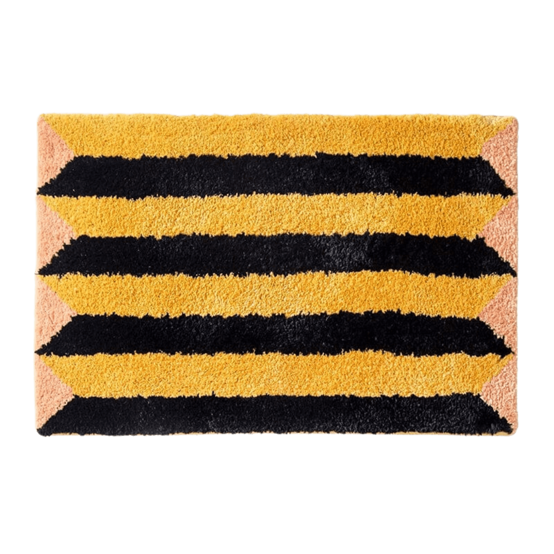 Retro Yellow Striped Bath Mat Rug