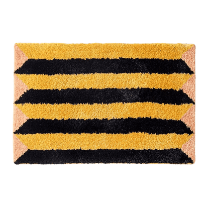 Retro Yellow Striped Bath Mat Rug