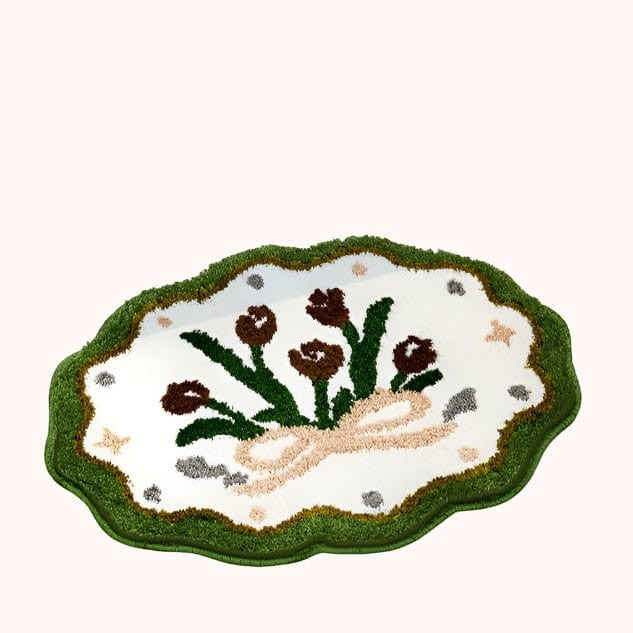 Vintage Floral Wavy Bath Mat Rug